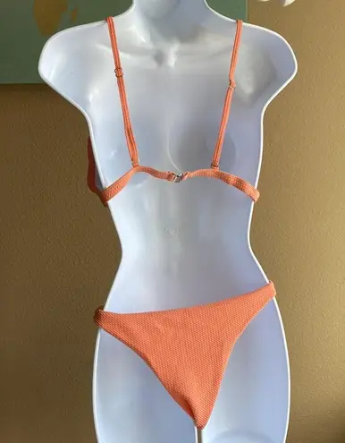 Swimsuit two piece bikini set textured peach apricot color size small xs coral