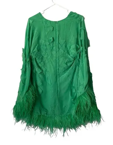 Alexis  Gracelle Feather Trim Mini Dress in Emerald Sz M