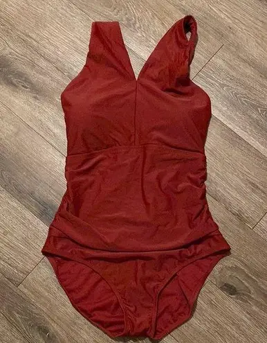 Kona Sol Women's Ring Crossover Ruched Full Coverage One Piece Swimsuit Size XL