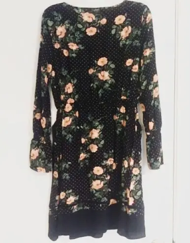 LC Lauren Conrad Lauren Conrad Black Floral & Polka Dot Long Sleeve Dress