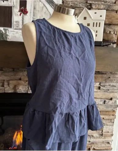 Elegant Blue Pants with Ruffled Peplum Top 2 Piece Set Size L