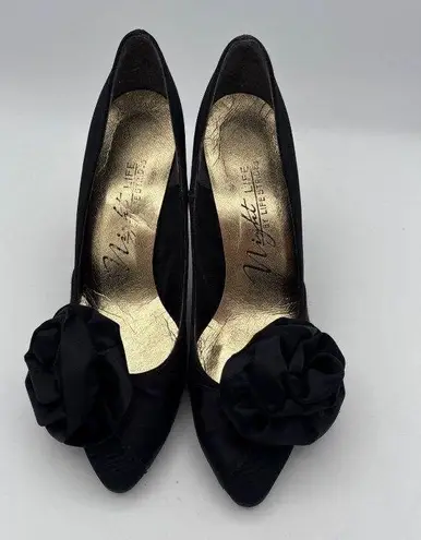 Life Stride Night Life By Womens Black Satin Pumps With Rose Detail Size 7
