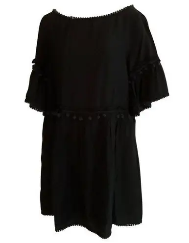 Club Monaco Black Pom-Pom Boho Dress M coverup Beach vacation resort linen blend