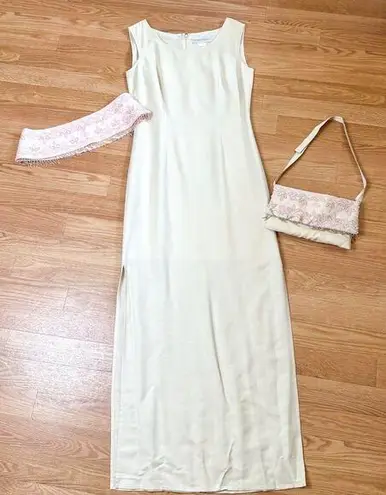 Margrit Madan Vintage Polish Full Length Dress with Beaded Purse and Neck Sash Pink