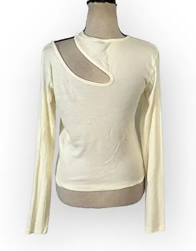 Bobi Cutout Shoulder Top Women's Medium Cream Long Sleeve Pullover Ribbed
