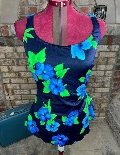 La cove swimsuit floral modesty panel skirtlet blue green Size 12