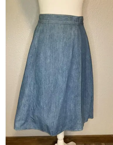 Vintage Denim Wrap Around Skirt Wooden Barrel Button XS/S SEE MEASUREMENTS Blue