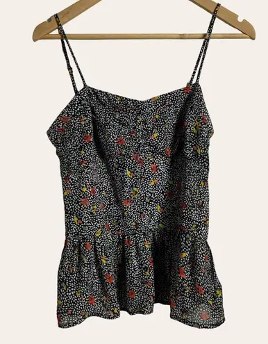 Greylin Black Ditsy Floral Speckled Peplum Camisole Top Size Small