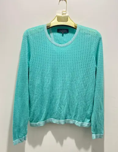 Rag and Bone  Turquoise Ariana Open Knit Flyaway open Back Cotton Sweater thumbnail 6