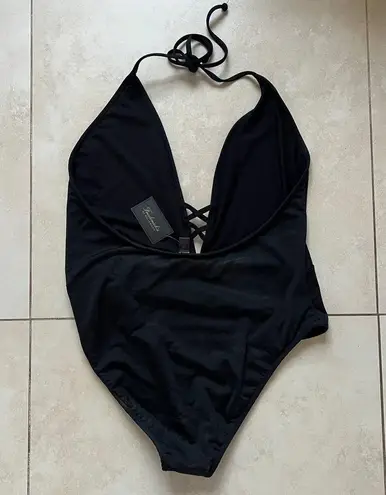 Frederick's of Hollywood NWT Sunset Strap Swimsuit Black One Piece Size 2X