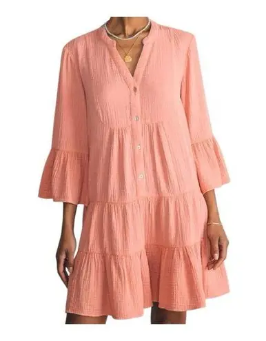 Faherty Dream Cotton Gauze Kasey Dress Organic Boho Beach Coral XXS Oversized Orange
