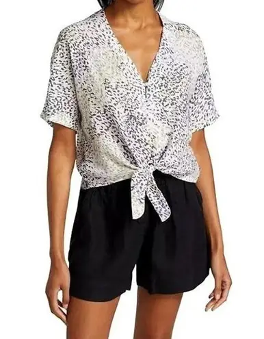 Rails Shirt Women Medium Ivory Linen Blend Thea The Rainbow Cheetah Print Blouse