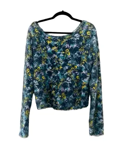 ANTHROPOLOGIE Pilcro Confetti Cropped Fuzzy Faux Fur Sweater Blue Sz M Size M