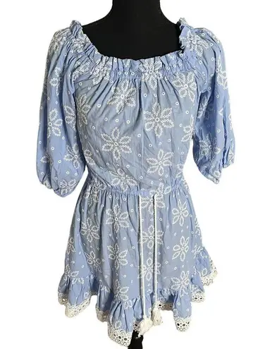 Shoshanna Swimwear Daisy Embroidered Off Shoulder Flounce Dress XS Women’s Blue