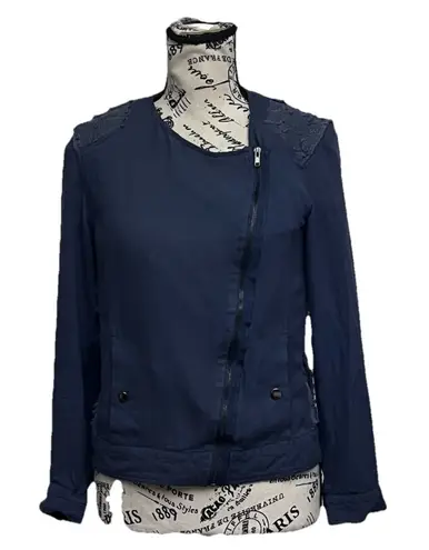 Life in Progress Moto Jacket Blue Vtg Y2k XS Womens Biker Grunge Edgy Forest