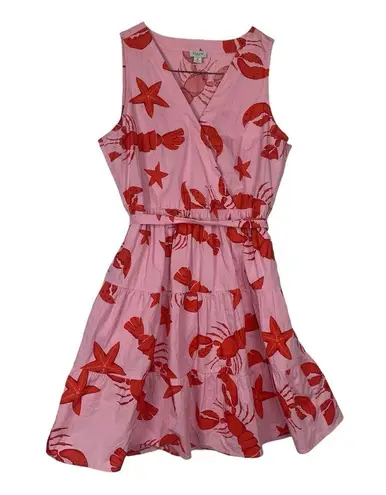 J.Crew  women's size 8 medium pink lobster dress tiered belt red nautical vaca re