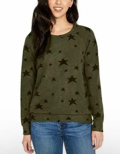 Buffalo Khaki Green Black Star Printed Novelty Print Crewneck Cozy Top NWT