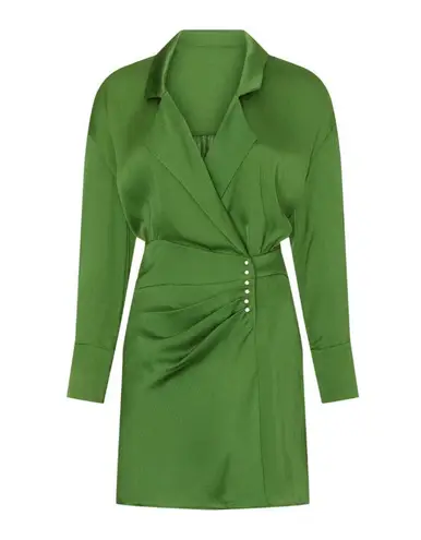 Ba&sh Green Mini Shirt Dress XS Wrap Designer Cocktail Satin Ruched Holiday $340