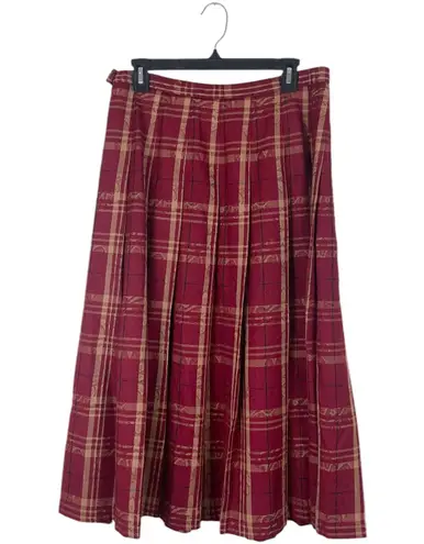 Pendleton Vintage  Skirt Womens 14 Maroon Red Tan Virgin Wool Pleated A-Line Midi