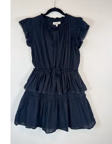 TALULAH Womens Dress Black Mini Layered Ruffle Swiss Dot V Neck Fit Flare Small