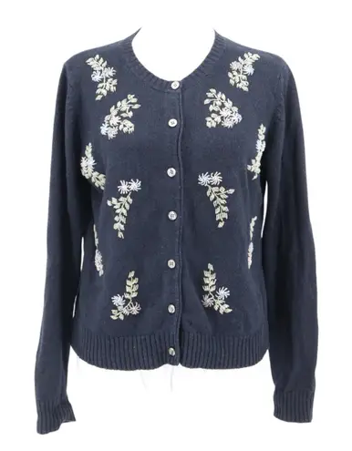 Vintage Beaded Floral Cardigan Womens Blue Cottage Grandma Core Layering Size S
