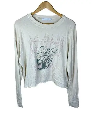 Daydreamer Def Leppard Leopard Graphic Long Sleeve Crop Top Tee Size Medium Boho - Image 1
