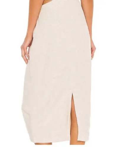Bardot Linen Blend Midi Skirt Side Cut Out Oatmeal Cream Straight Size Large