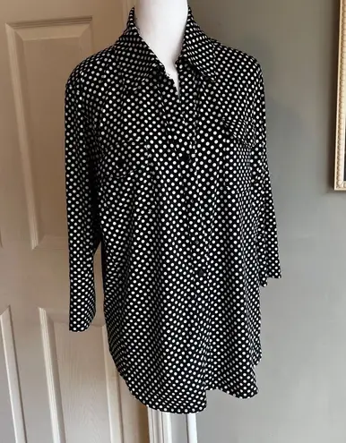 Covington Womens XL Black Polka Dot Button Down Shirt Dress Long Sleeve