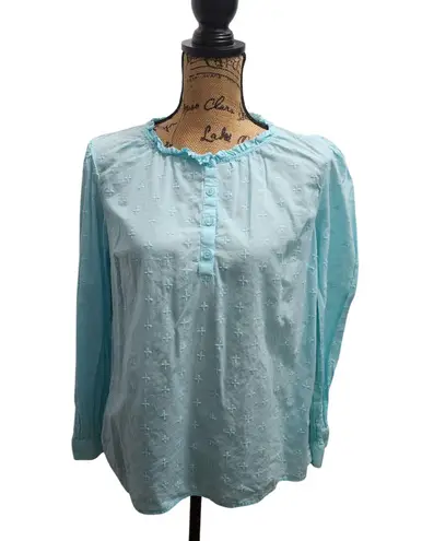 kim rogers Womens Top PL Blue Long Sleeve Button Up Embroidered Blouse