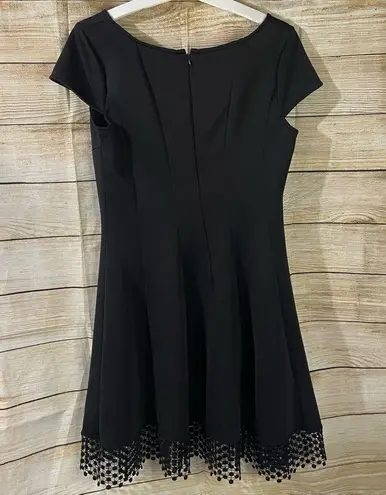 Donna Ricco fit & flare black dress w/polka dot lace hem square neckline Size 12