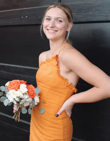 Selfie Leslie orange homecoming dress