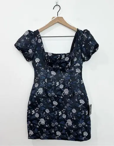 Lulu’s Dramatic Beauty Black Floral Jacquard Puff Sleeve Mini Dress NWT Size XS