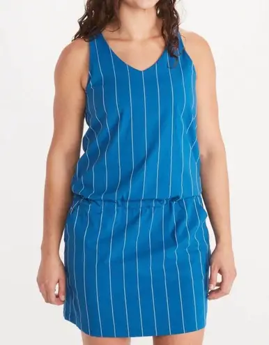 Marmot NWT Women’s Gretchen Dress Pockets Blue White Stripes Size Medium