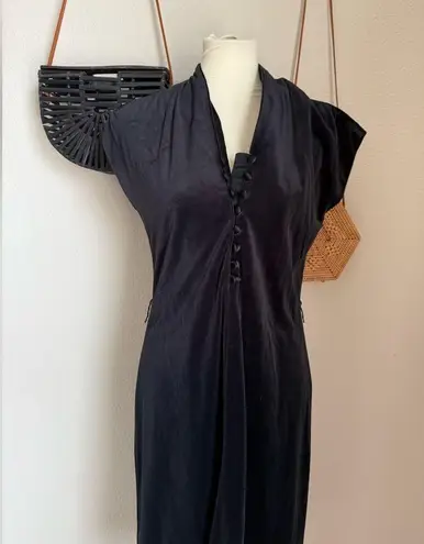 Leslie Fay Vintage 1970s Leslie Faye Black Velvet Midi Dress
