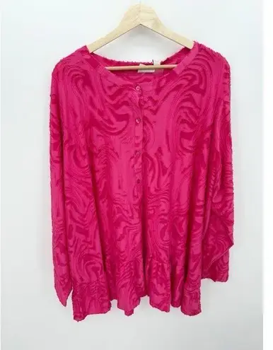 LOGO By Lori Goldstein Lori Goldstein Womens Tank Tunic Set Barbie Pink Swirl Button Down 4X Artsy NWT