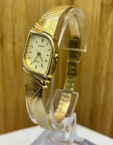 Elgin Ladies Formal Analog Wrist Watch Gold Tone Band & Case Size 8