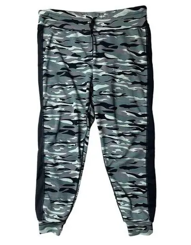 California Sport Camo Jogger Pants Drawstring Waist Black Racing Stripe Size XL Green