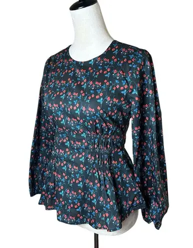 J.Crew Chiffon Shirred Waist Liberty Tana Lawn Strawberry Fields Top Size 00 NWT Black
