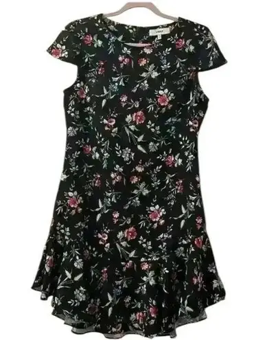 Likely Beckett Botanical Short Ruffle Skirt Black Floral Short Dress Size 12