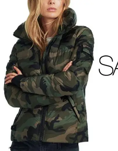 SAM. Medium Camo Jacket Puffer Down Bomber Freestyle Zip Quilted Green Brown Tan