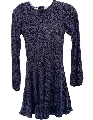 Ecote  Womens size XS black Burnout Velvet Long Sleeve paisley mini Dress