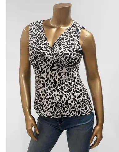 Jones Studio Women's White & Black Animal Print Sleeveless Tank Top Size S