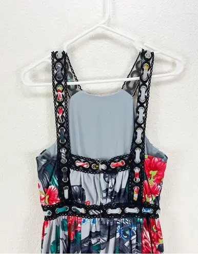 Badgley Mischka Floral Grommet Maxi Blue Gown Sleeveless Cocktail Size 8