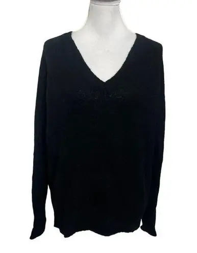 360 Cashmere  Classic V Neck Pullover Sweater Merino Wool Cashmere Black Size M