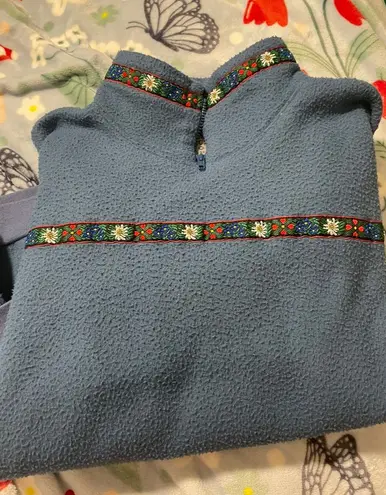 Vintage Arctic Adventure Textured Quarter Zip Sweatshirt Blue Size XL