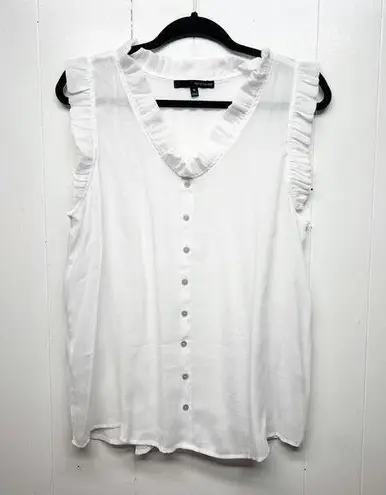 Harvé Benard Harve Bernard Ruffle Trim Button Down White Top Women's XL Lightweight Beachy