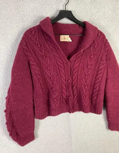 Vintage J. Crew Unisex Burgundy Shetland Wool Cardigan Sweater Size M Red Size M