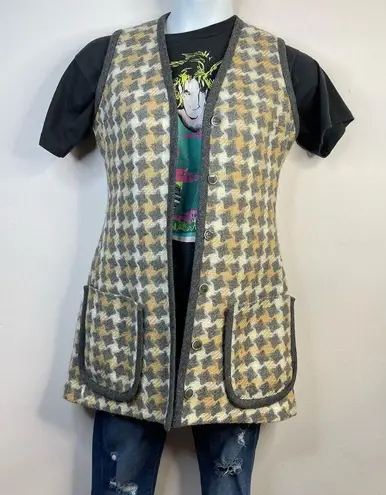 Vintage 60s 70s Patty Woodard Wool houndstooth Plaid Long mod Vest womens 10 S M Gray Size M