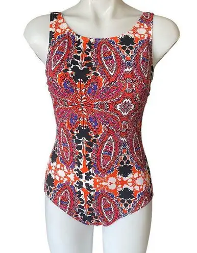 Bleu Ice women's size small multi colored one piece tank style swimsuit swimwear Black