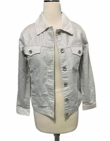 Denim & Co  Denim Denim Jean Jacket Metallic Silver XS Extra Small